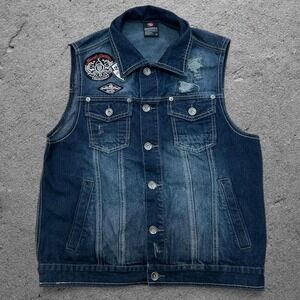 Y2K Southpole Denim Vest Patches Biker Style